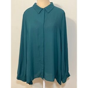 Adrianna Papell XL Evergreen Pleated Back Career Casual Minimalist  Blouse Top